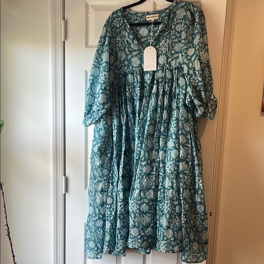 NWT Daughters of India Floral Teal Maxi Dress